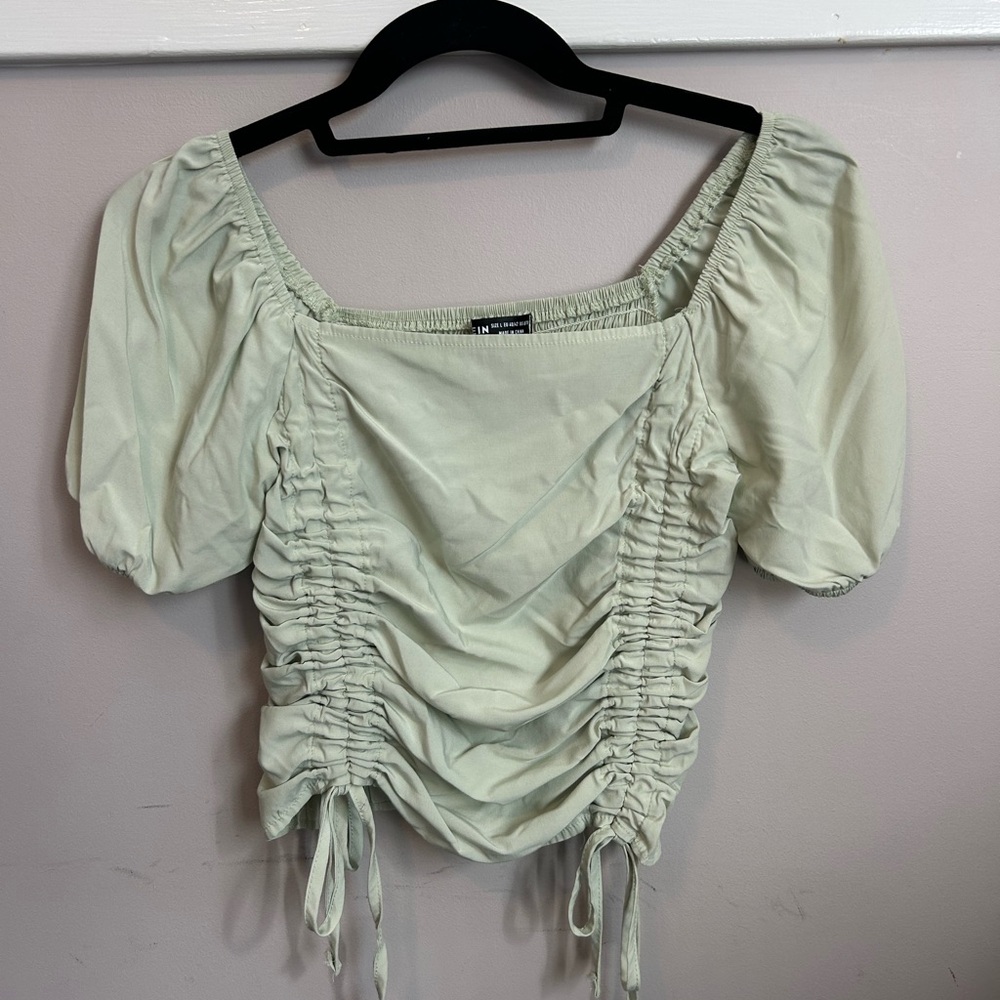 SHEIN Women's Green Ruched Top- L